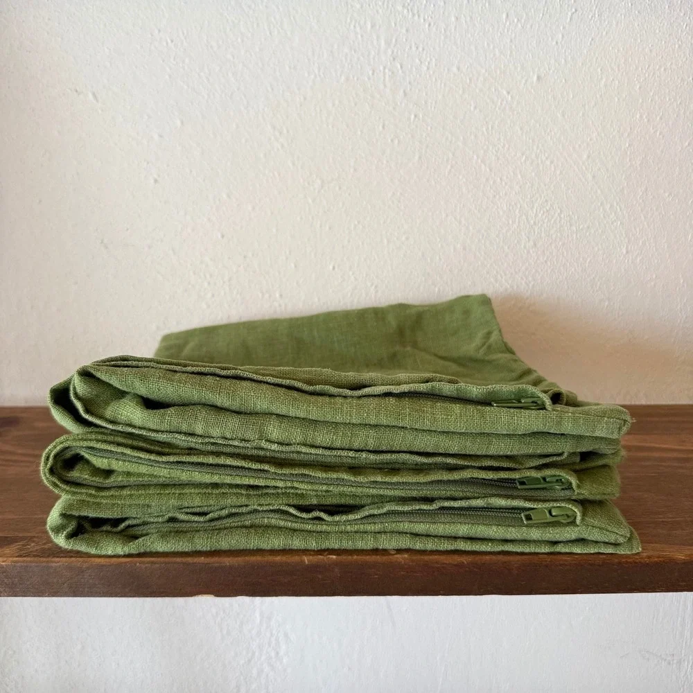 3pc IKEA VIGDIS Moss Green Ramie Pillow Cushion Covers Zip Closure